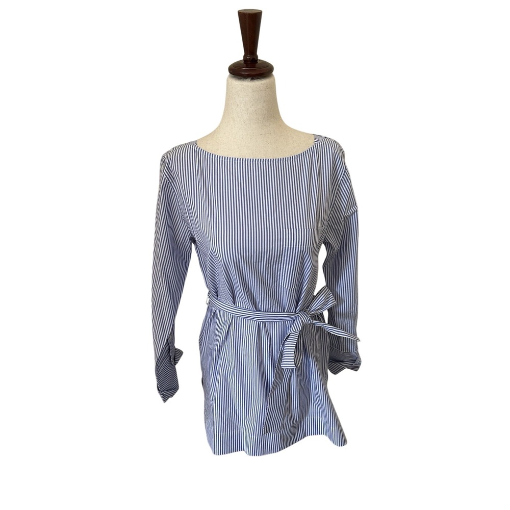 J.Crew Women Blue White Striped Boatneck Tunic Top with Belt NWT Size XS